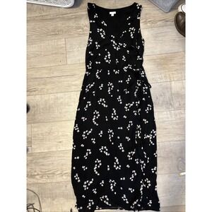 J. Jill Black Floral Sleeveless Ruffled Faux‎ Wrap Split Maxi Dress Sz M